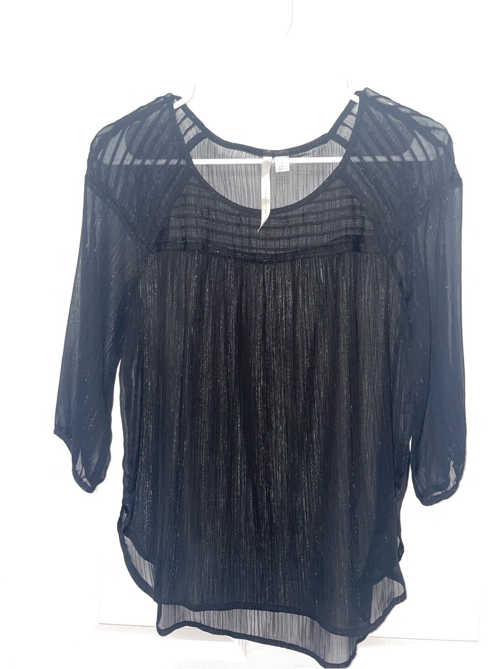 LC Lauren Conrad Black Sheer Metallic-Strip Blouse (Small)